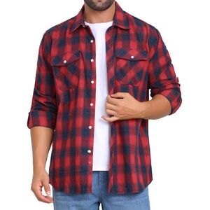 Contrasting Colors Checked Slim Fit Long Sleeved Shirt with Pocket Red Blue